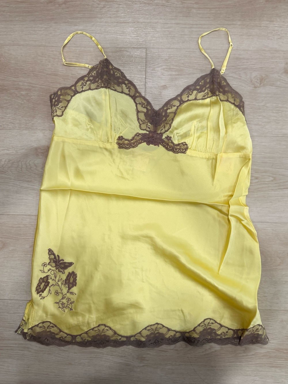 NWT Gold Hawk Yellow Butterfly Silk Cami Sz L